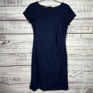 LAFAYETTE 148 New York Dress Sheath Midi Classic Blue Lined Cap Sleeve Zip Sz 10